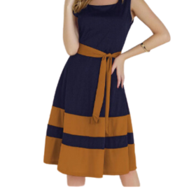 Vestido azul e marrom